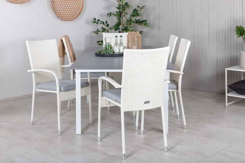 Levels Forlengbar Spisegruppe 160-240cm + 6 Anna Stoler, Hvit/Grå