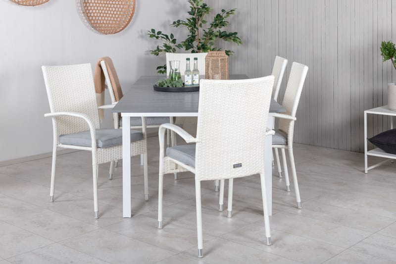 Levels Forlengbar Spisegruppe 160-240cm + 6 Anna Stoler, Hvit/Grå