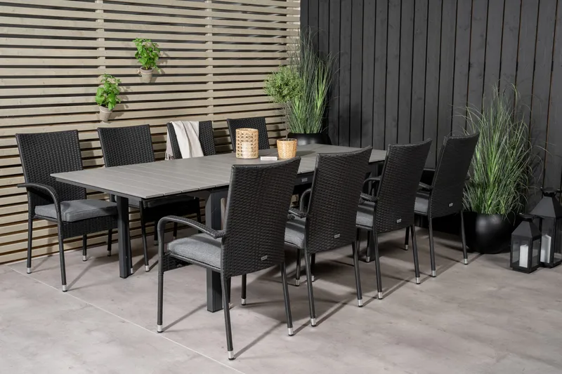 Levels Forlengbar Spisegruppe 160-240cm + 8 Anna Stoler - Hvit/Grå - Hagemøbler & utemiljø - Hagegruppe - Spisegrupper hage