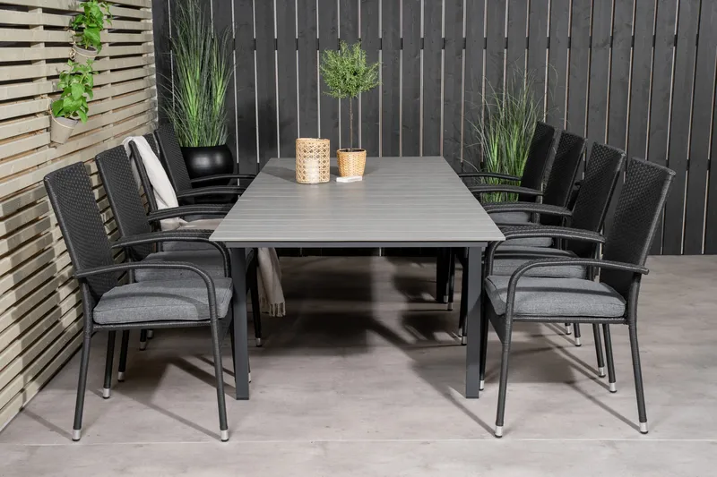 Levels Forlengbar Spisegruppe 160-240cm + 8 Anna Stoler - Hvit/Grå - Hagemøbler & utemiljø - Hagegruppe - Spisegrupper hage