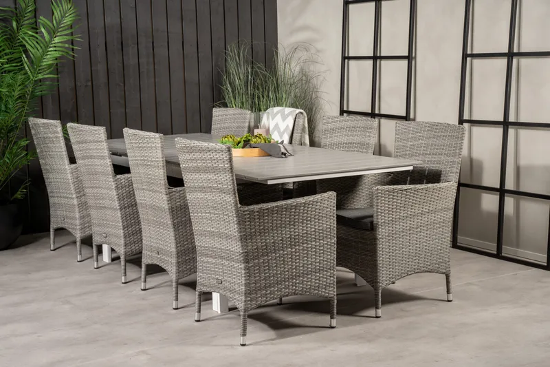 Levels Forlengbar Spisegruppe 160-240cm + 8 Malin Stoler, Grå