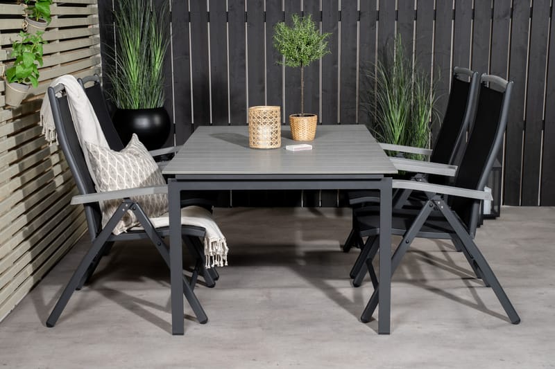 Levels Forlengbar Spisegruppe 160cm + 4 Albany Stoler - Svart/Grå - Hagemøbler & utemiljø - Hagegruppe - Spisegrupper hage