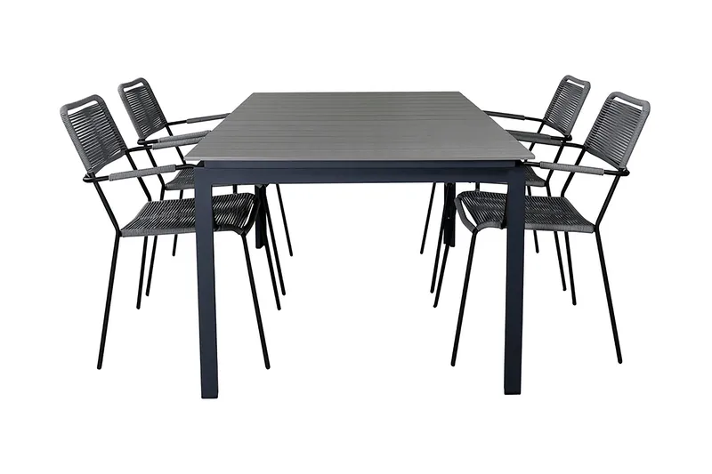 Levels Forlengbar Spisegruppe 160cm + 4 Lindos Stoler, Svart/Grå