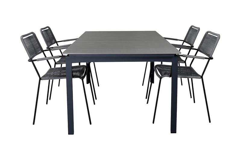 Levels Forlengbar Spisegruppe 160cm + 4 Lindos Stoler, Svart/Grå
