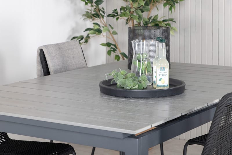 Levels Forlengbar Spisegruppe 160cm + 4 Lindos Stoler - Svart/Grå - Hagemøbler & utemiljø - Hagegruppe - Spisegrupper hage