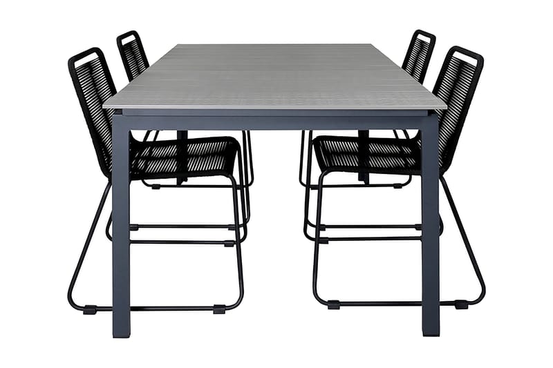 Levels Forlengbar Spisegruppe 160cm + 4 Lindos Stoler, Svart/Grå