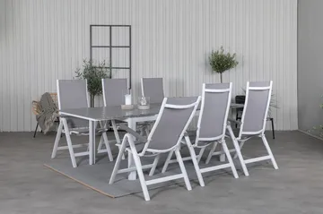 Levels Forlengbar Spisegruppe 160cm + 6 Albany Spisestoler - Hvit - Hagemøbler & utemiljø - Hagegruppe - Spisegrupper hage