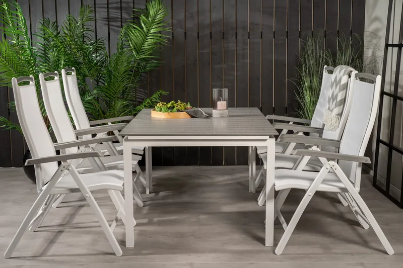 Levels Forlengbar Spisegruppe 160cm + 6 Albany Stoler, Hvit/Grå