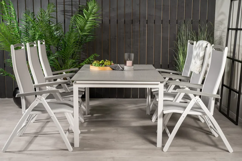 Levels Forlengbar Spisegruppe 160cm + 6 Albany Stoler, Hvit/Grå