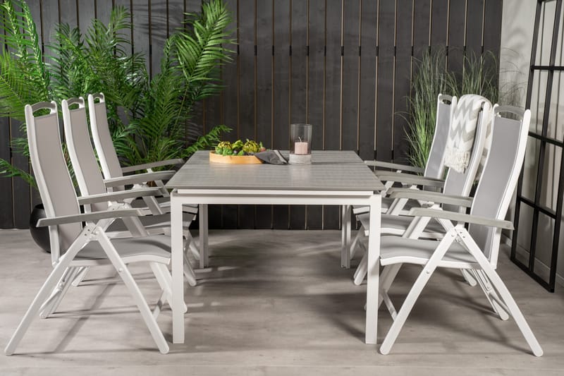 Levels Forlengbar Spisegruppe 160cm + 6 Albany Stoler, Hvit/Grå