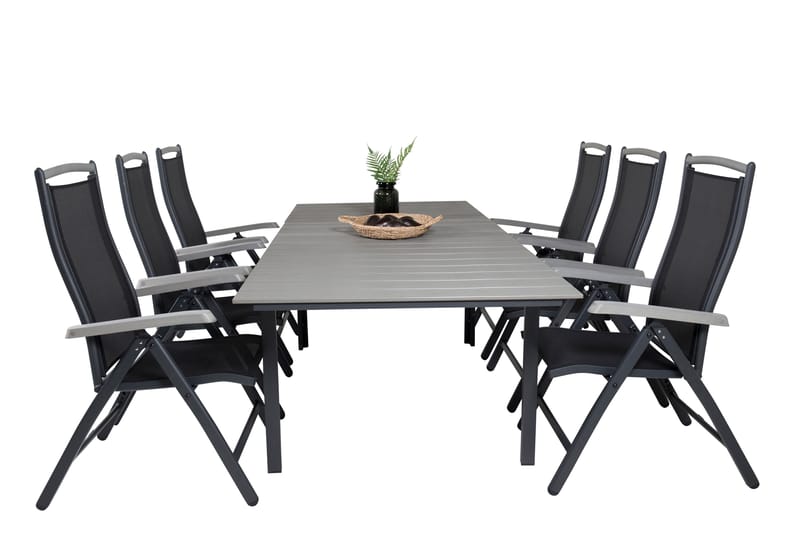 Levels Forlengbar Spisegruppe 160cm + 6 Albany Stoler - Svart/Gr�å - Hagemøbler & utemiljø - Hagegruppe - Spisegrupper hage