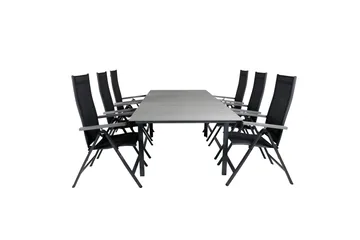 Levels Forlengbar Spisegruppe 160cm + 6 Albany Stoler - Svart/Grå - Hagemøbler & utemiljø - Hagegruppe - Spisegrupper hage