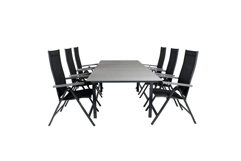 Levels Forlengbar Spisegruppe 160cm + 6 Albany Stoler - Svart/Grå - Hagemøbler & utemiljø - Hagegruppe - Spisegrupper hage