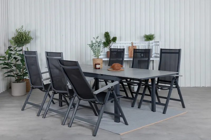 Levels Forlengbar Spisegruppe 160cm + 6 Albany Stoler - Svart/Grå - Hagemøbler & utemiljø - Hagegruppe - Spisegrupper hage