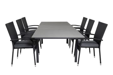 Levels Forlengbar Spisegruppe 160cm + 6 Anna Stoler - Svart/Grå - Hagemøbler & utemiljø - Hagegruppe - Spisegrupper hage