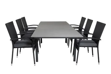 Levels Forlengbar Spisegruppe 160cm + 6 Anna Stoler - Svart/Grå - Hagemøbler & utemiljø - Hagegruppe - Spisegrupper hage