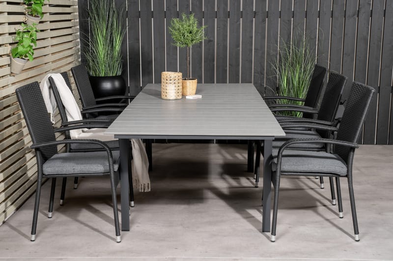 Levels Forlengbar Spisegruppe 160cm + 6 Anna Stoler - Svart/Grå - Hagemøbler & utemiljø - Hagegruppe - Spisegrupper hage