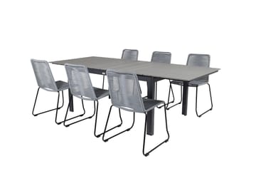 Levels Forlengbar Spisegruppe 160cm + 6 Lindos Stoler - Svart/Grå - Hagemøbler & utemiljø - Hagegruppe - Spisegrupper hage