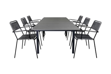 Levels Forlengbar Spisegruppe 160cm + 6 Lindos Stoler - Svart/Natur - Hagemøbler & utemiljø - Hagegruppe - Spisegrupper hage