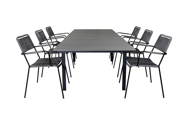 Levels Forlengbar Spisegruppe 160cm + 6 Lindos Stoler, Svart/Natur