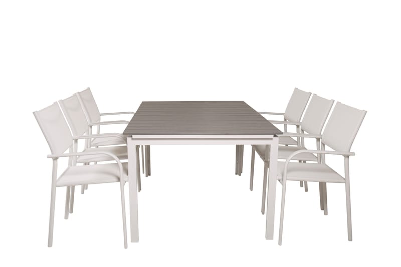 Levels Forlengbar Spisegruppe 160cm + 6 Santorini Stoler - Hvit/Grå - Hagemøbler & utemiljø - Hagegruppe - Spisegrupper hage