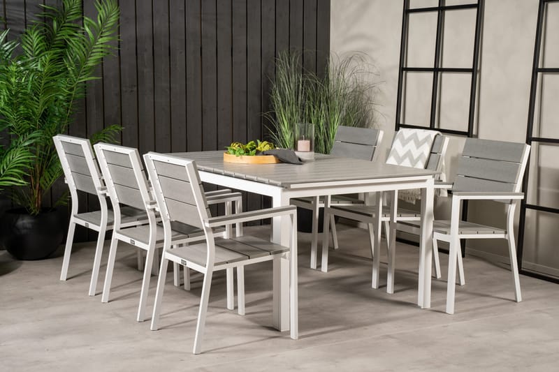 Levels Forlengbar Spisegruppe 160cm + 6 Spisestoler - Hvit/Grå - Hagemøbler & utemiljø - Hagegruppe - Spisegrupper hage