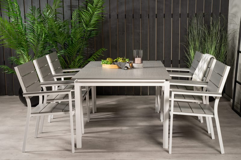 Levels Forlengbar Spisegruppe 160cm + 6 Spisestoler, Hvit/Grå