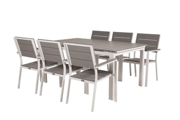 Levels Forlengbar Spisegruppe 160cm + 6 Spisestoler - Hvit/Grå - Hagemøbler & utemiljø - Hagegruppe - Spisegrupper hage