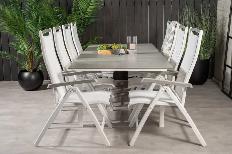 Levels Forlengbar Spisegruppe 160cm + 8 Albany Stoler, Hvit/Grå