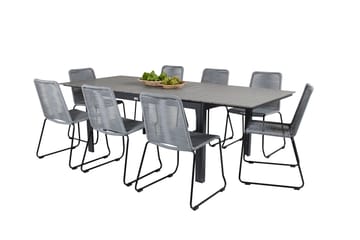 Levels Forlengbar Spisegruppe 160cm + 8 Lindos Stoler - Svart/Grå - Hagemøbler & utemiljø - Hagegruppe - Spisegrupper hage