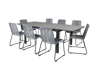 Levels Forlengbar Spisegruppe 160cm + 8 Lindos Stoler - Svart/Grå - Hagemøbler & utemiljø - Hagegruppe - Spisegrupper hage