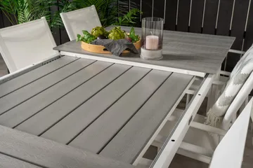 Levels Forlengbar Spisegruppe 160cm + 8 Santorini Stoler - Hvit/Grå - Hagemøbler & utemiljø - Hagegruppe - Spisegrupper hage