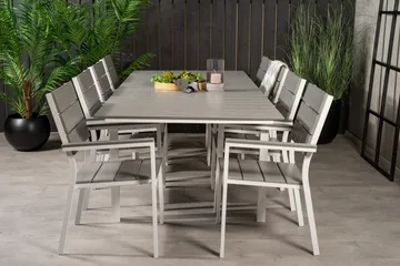 Levels Forlengbar Spisegruppe 160cm + 8 Spisestoler - Hvit/Grå - Hagemøbler & utemiljø - Hagegruppe - Spisegrupper hage