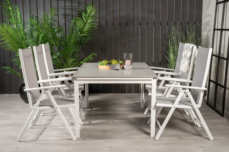 Levels Forlengbar Spisegruppe 160cm+6 Break Spisestoler, Hvit/Grå