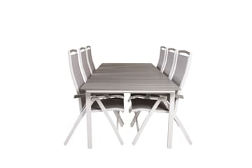 Levels Forlengbar Spisegruppe 224cm + 6 Albany Stoler - Grå/Hvit - Hagemøbler & utemiljø - Hagegruppe - Spisegrupper hage
