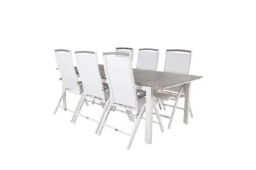 Levels Forlengbar Spisegruppe 224cm + 6 Albany Stoler - Grå/Hvit - Hagemøbler & utemiljø - Hagegruppe - Spisegrupper hage