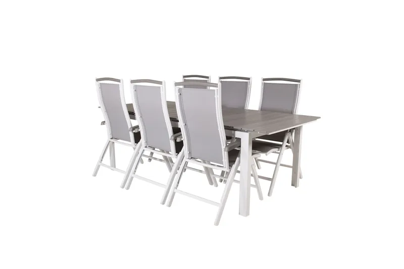Levels Forlengbar Spisegruppe 224cm + 6 Albany Stoler, Grå/Hvit