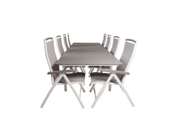 Levels Forlengbar Spisegruppe 224cm + 8 Albany Stoler - Grå/Hvit - Hagemøbler & utemiljø - Hagegruppe - Spisegrupper hage