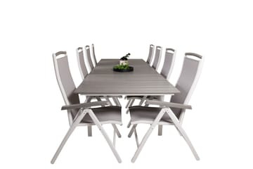 Levels Forlengbar Spisegruppe 224cm + 8 Albany Stoler - Grå/Hvit - Hagemøbler & utemiljø - Hagegruppe - Spisegrupper hage
