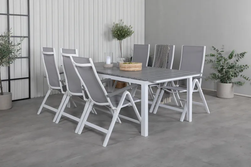 Levels Forlengbar Spisegruppe 229cm + 6 Albany Stoler - Brun/Hvit - Hagemøbler & utemiljø - Hagegruppe - Spisegrupper hage