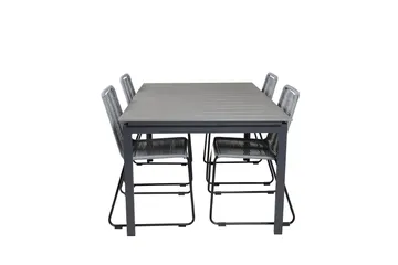Levels Spisegruppe + 4 Lindos Spisestoler - Grå/Svart - Hagemøbler & utemiljø - Hagegruppe - Spisegrupper hage