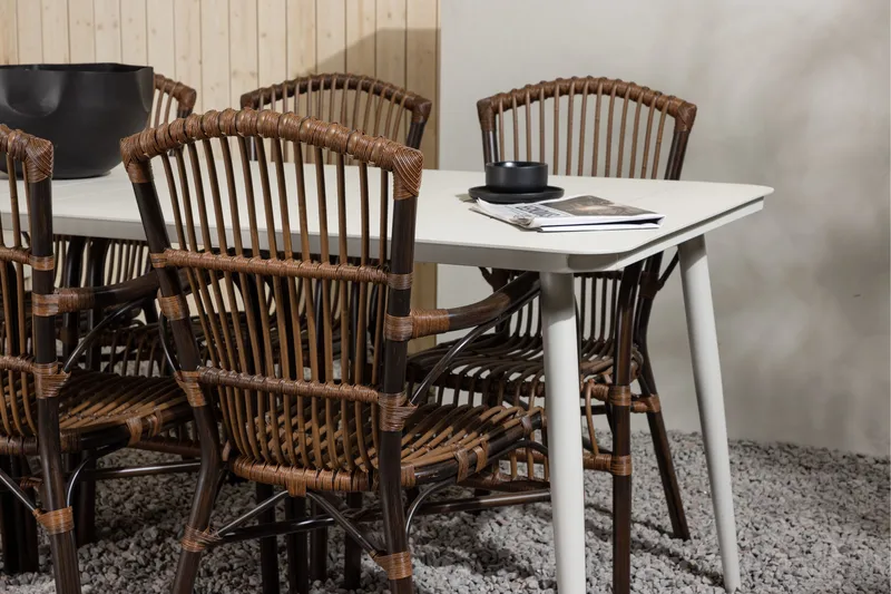 Lina Spisegruppe 120 cm + 6 Galera Karmstoler - Brun/Hvit - Hagemøbler & utemiljø - Hagegruppe - Spisegrupper hage
