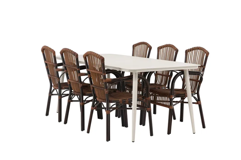 Lina Spisegruppe 120 cm + 6 Galera Karmstoler, Brun/Hvit