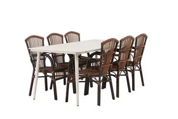Lina Spisegruppe 120 cm + 6 Galera Karmstoler - Brun/Hvit - Hagemøbler & utemiljø - Hagegruppe - Spisegrupper hage