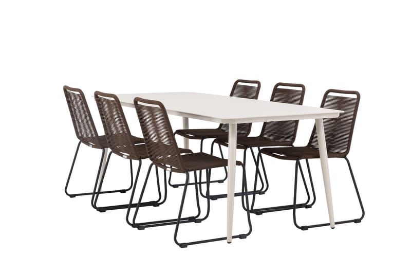 Lina Spisegruppe 120 cm + 6 Lindos Spisestoler, Mørkebrun/Hvit