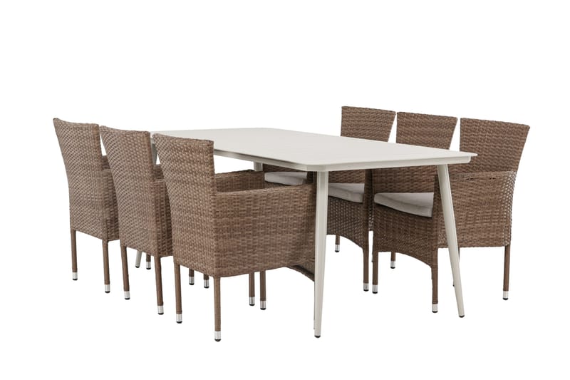 Lina Spisegruppe 120 cm + 6 Malina Karmstoler, Brun/Hvit