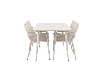 Lina Spisegruppe 120 cm + 6 Peking Karmstoler - Beige/Hvit - Hagemøbler & utemiljø - Hagegruppe - Spisegrupper hage