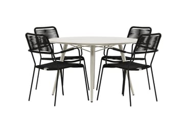 Lina Spisegruppe Rund 120 cm + 4 Lindos Karmstol - Svart - Hagemøbler & utemiljø - Hagegruppe - Spisegrupper hage