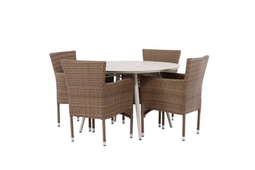 Lina Spisegruppe Rund 120 cm + 4 Malina Karmstoler - Brun/Hvit - Hagemøbler & utemiljø - Hagegruppe - Spisegrupper hage