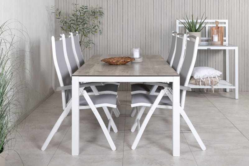 Llama Spisegruppe 205cm + 6 Albany Posisjonsstoler - Hvit/Grå - Hagemøbler & utemiljø - Hagegruppe - Spisegrupper hage